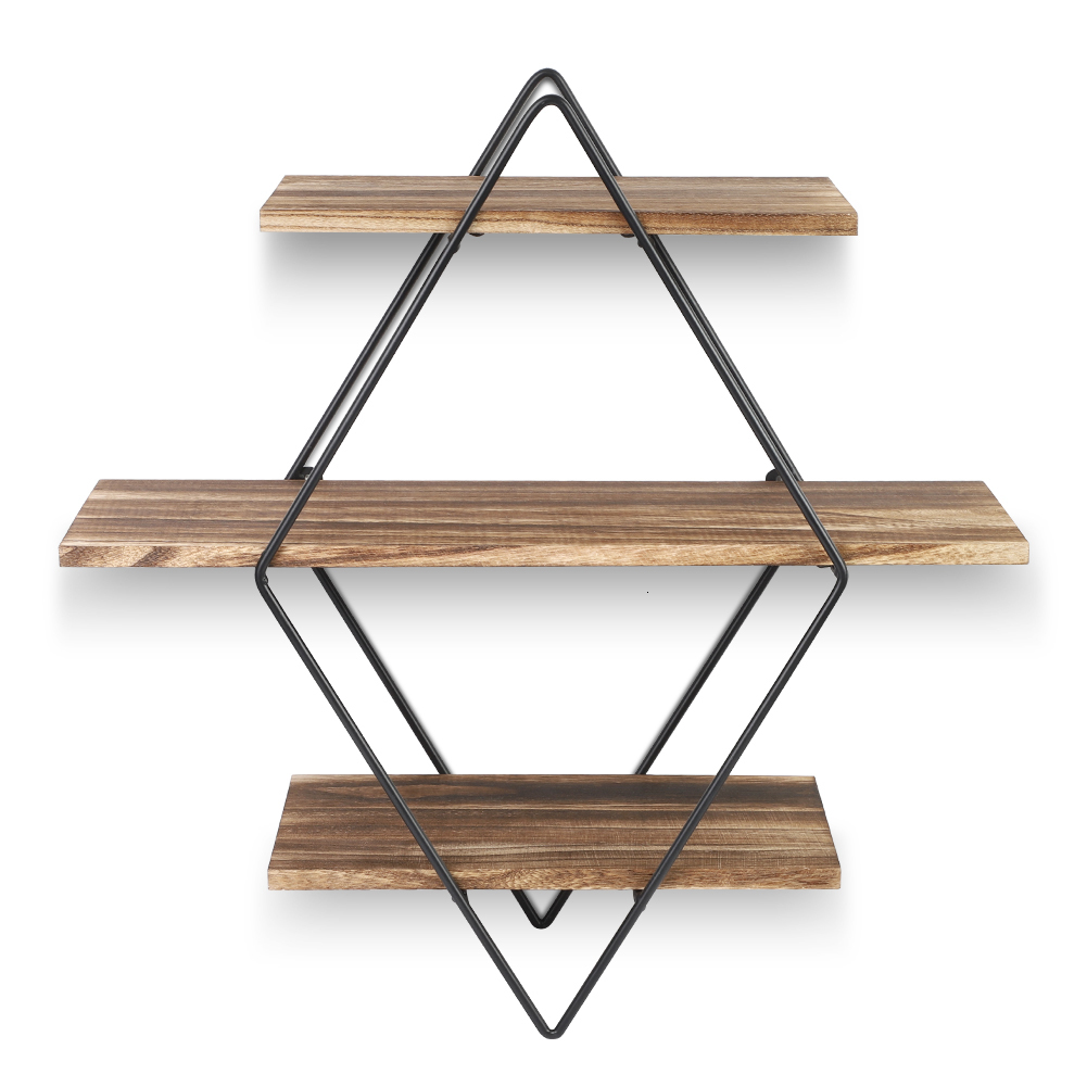 Novelty Items Wood Wall Shelves Hanging Geometric Vintage Style Floating Metal Wall Mounted Shelves For Living Room Bedroom Decoration 221129