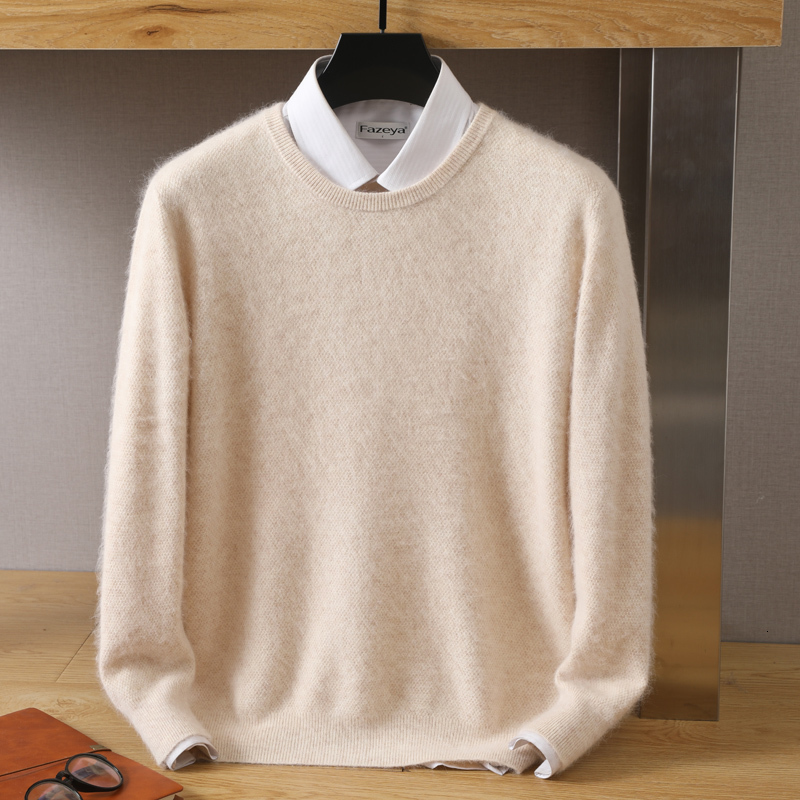Men's Sweaters Autumn Winter Men Round Neck Solid Color Knitted Pullover Mink Fleece Sweater Casual Business Cashmere Warm 221128