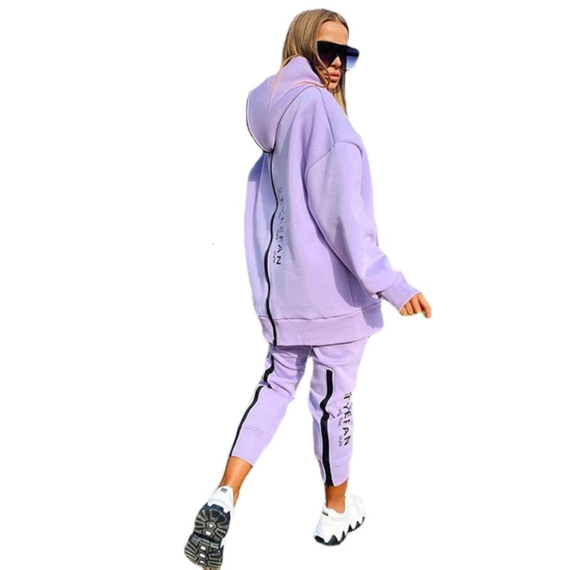 Women's Two Piece Pants Women's Tracksuit Streetwear Running Sportswear Backwards Zipper Long HoodiesLong Pant 2 Pice Set Autumn Winter Fema