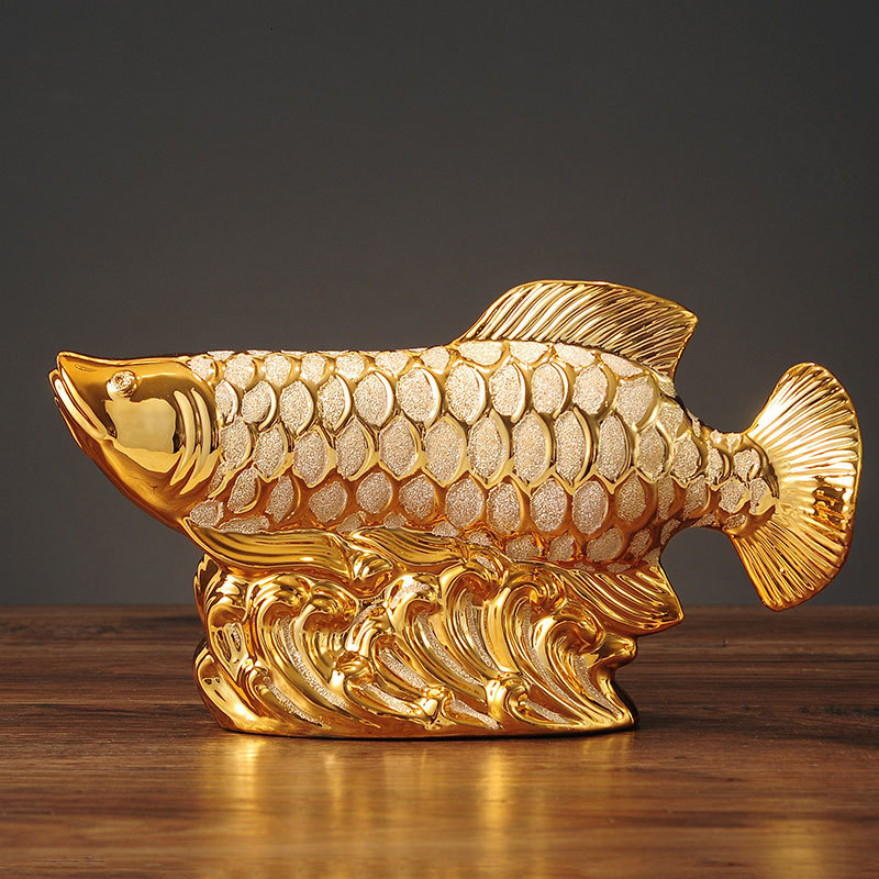 Decorative Objects Figurines European Wedding Decor Crafts Ceramic Creative Room Decoration Handicraft Gold Arowana Porcelain Decorations W4035 221129