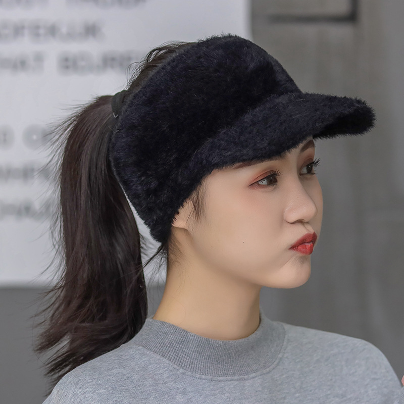 Ball Caps Woman Girl Mink Hair Visor Bee Knitted Autumn Winter Hat Solid Color Elastic Cycling Running Golf Empty Top 221129