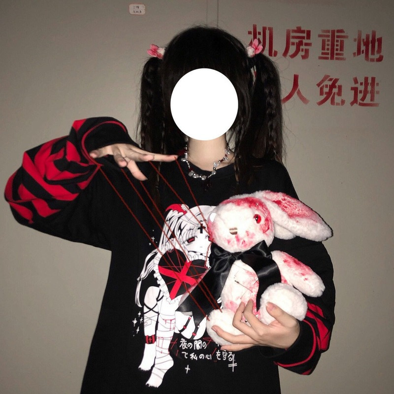 Women's Hoodies Sweatshirts Emo Style Women Streetwear Gothic Anime Punk Long Sleeve 2000s Graphic Tees Y2k Fairy Grunge Goth Egirl Alt Clothes 2