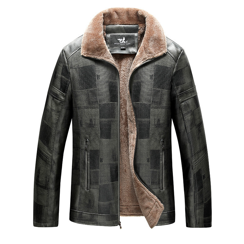 Mens Leather Faux ABOORUN Winter Fleece PU Jacket Business Casual Woolen Coat Khaki Warm for Male 221129