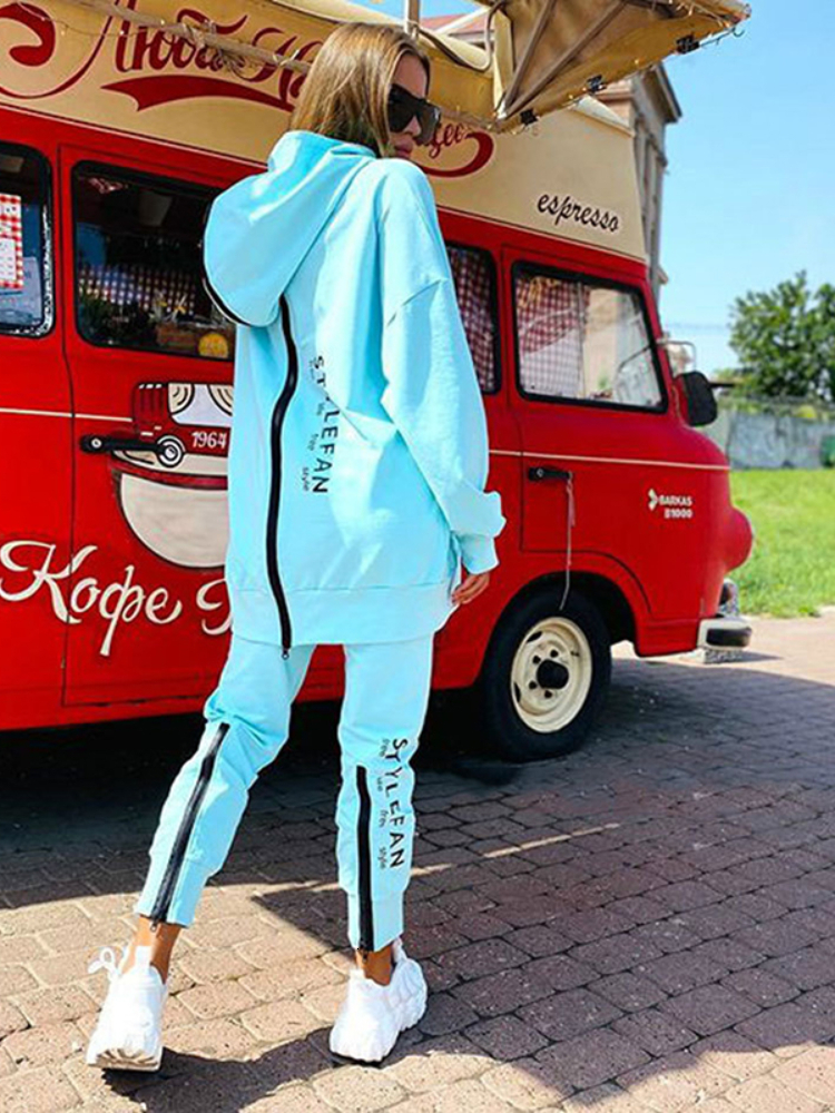 Women's Two Piece Pants Women's Tracksuit Streetwear Running Sportswear Backwards Zipper Long HoodiesLong Pant 2 Pice Set Autumn Winter Fema