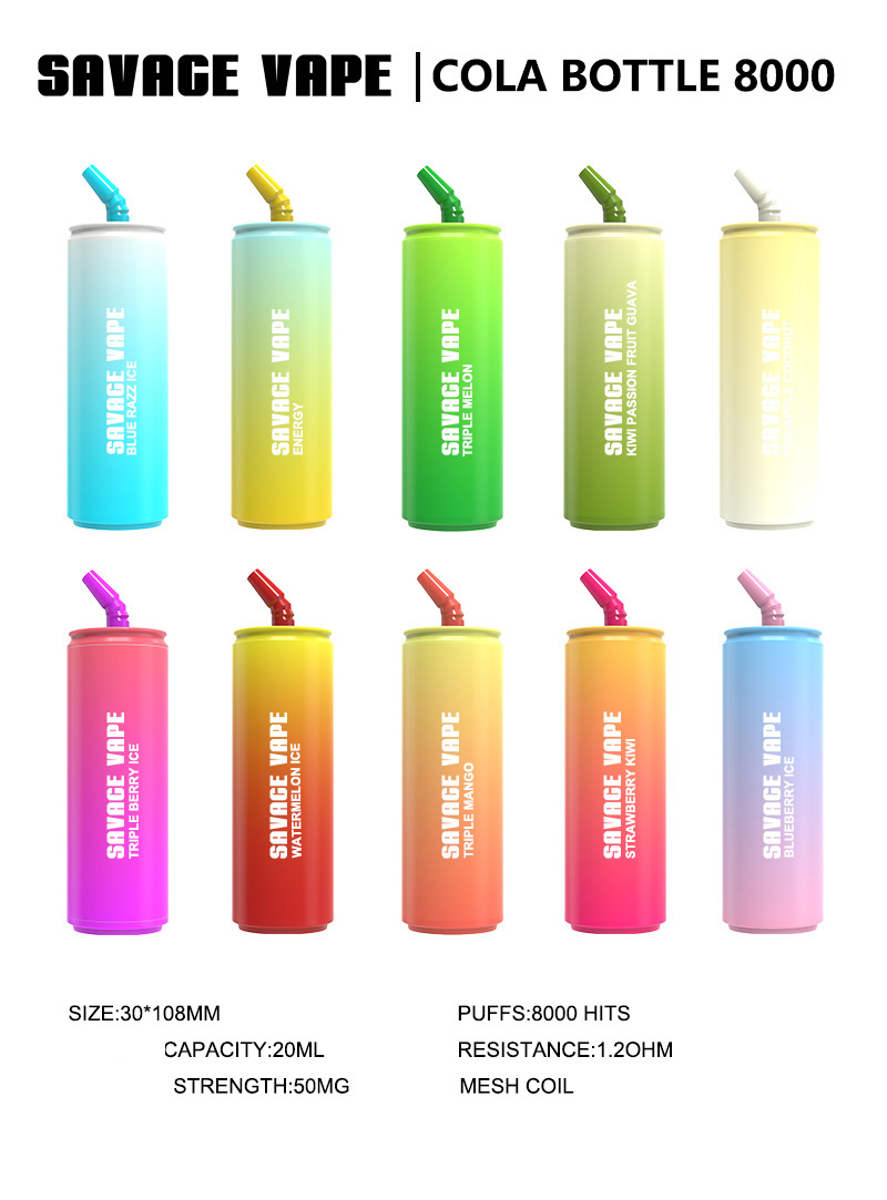 original e cigarette savage vape cola bottle 8000 puffs disposables vapes disposable puff 8000 650mah rechargeable battery 20ml vaper desechables bar cartridge
original e cigarette savage vape cola bottle 8000 puffs disposables vapes disposable puff 8000 650mah rechargeable battery 20ml vaper desechables bar cartridge