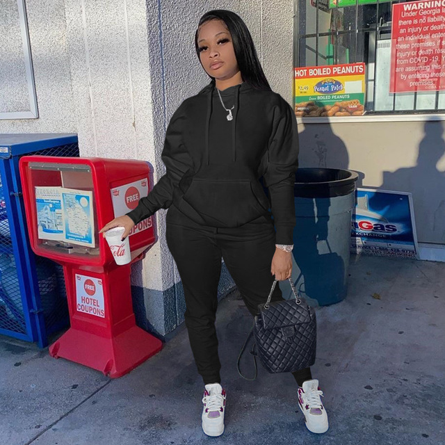 Womens Two Piece Pants Hoodies Sport Set Fall Winter Tracksuit Solid SweatshirtsPants Casual Streetwear Sweat Suits 221129