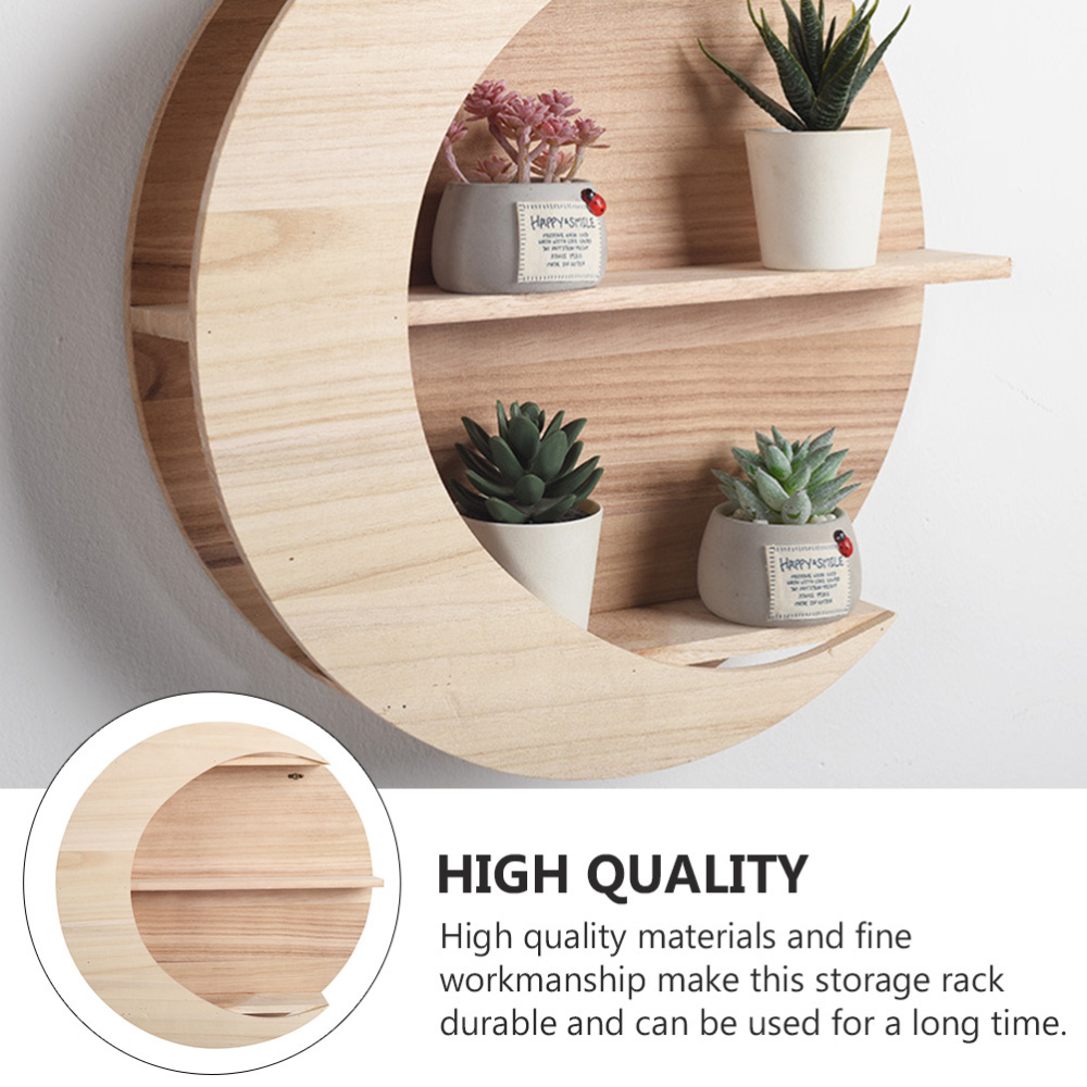 Novelty Items 1Pc Exquisite Moon Shape Wall Decor Wooden Wall Mounted Storage Rack Holder Wood Hanging Shelves Decoration Home Decor 221129