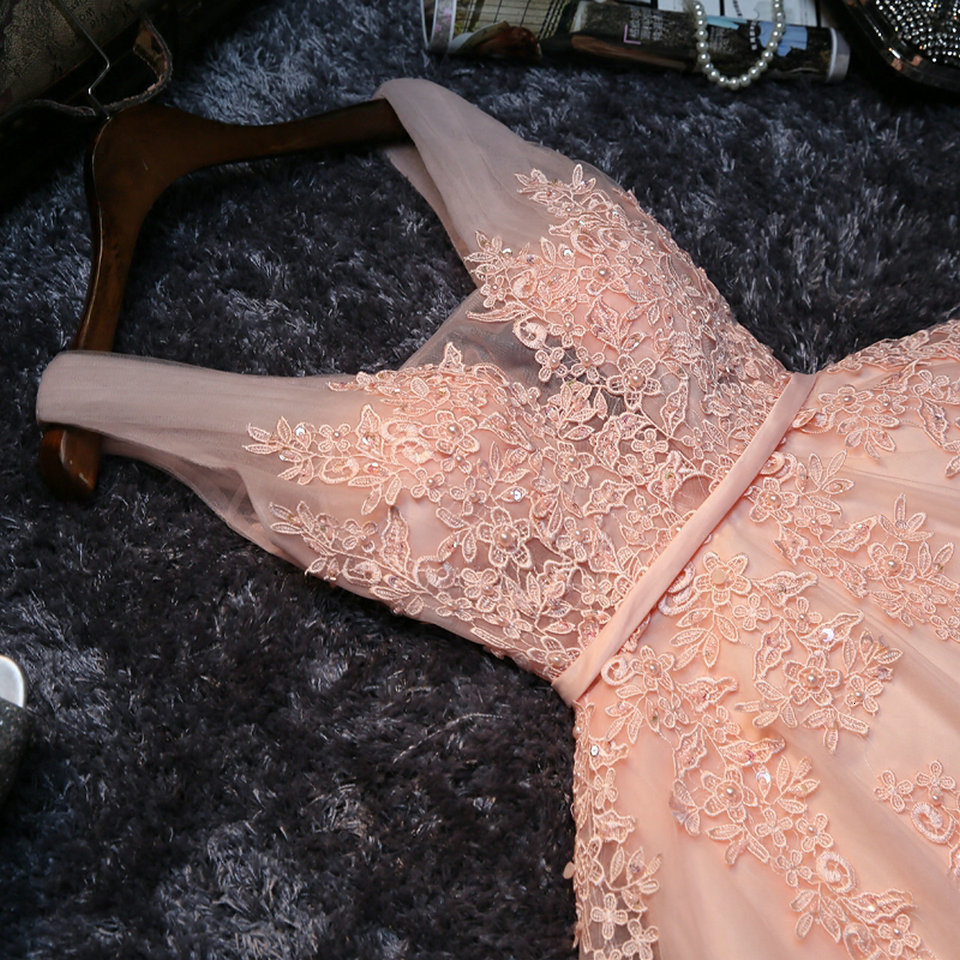 Party Dresses Elegant Pearl Pink Prom Sexy Dress Short V Neck Appliques Beading Lace Up Knee-Length Graduation Gowns 221128