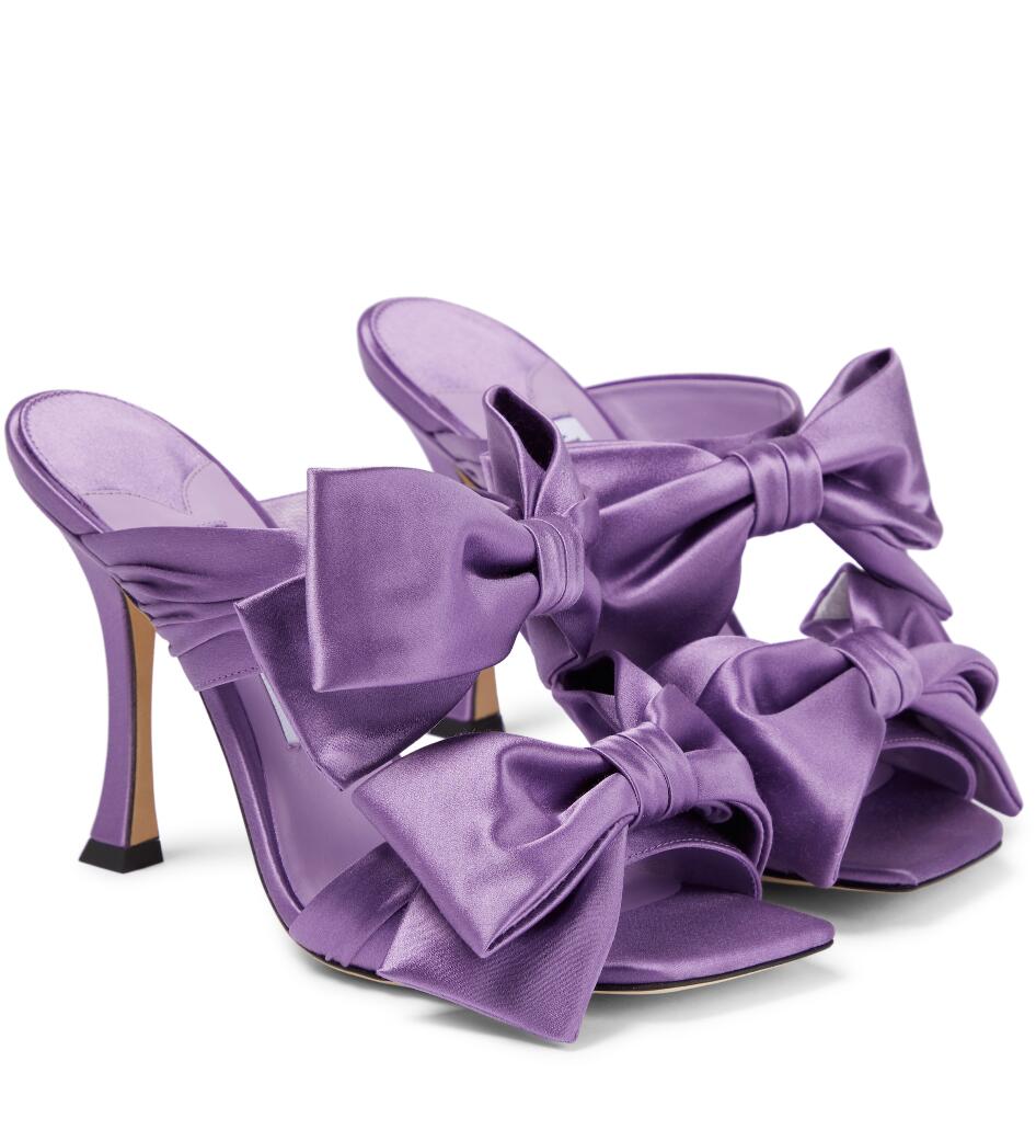 Top Brands Women Flaca Sandals Shoes with Bow Velvet & Stain Square Toe Mules Bridal Wedding Dress Lady Slipper EU35-43 Original Box