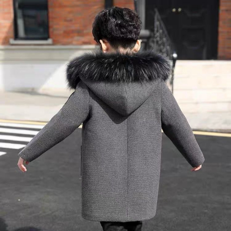 Coat Fashion Fur Collar Woolen Coat for Boys Autumn Winter Casual Thickened Warm Outerwear Children's Clothing Korean Tops 412 Y 221129