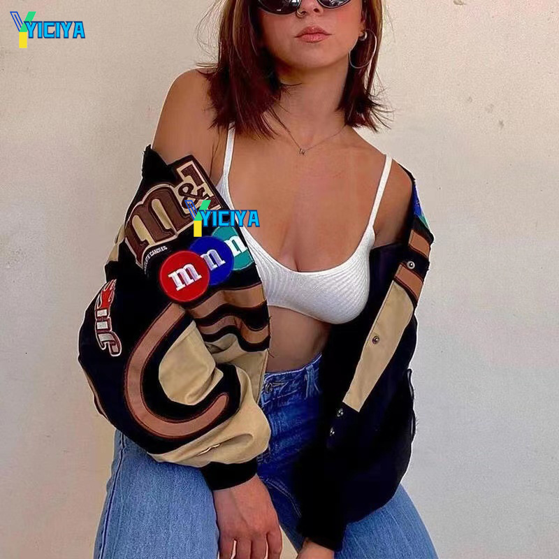 Wo YICIYA Bomber Jacket Printed zipper Long Sleeve vintage racing jacket Sport Style Polyester Woman bombers ropa mujer 221129