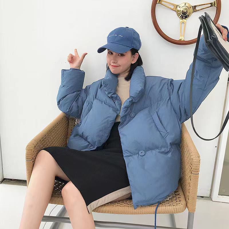 Women s Down Parka Stand Collar Solid Black White Short Coats Korean Style Winter Thickening Jackets Loose Female 221128