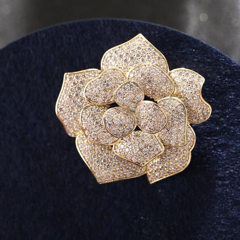 Pins Brooches Cubic Zirconia Micro Pave Camellia Flower Broach Crystal Floral Pin for Women Accessory 221128