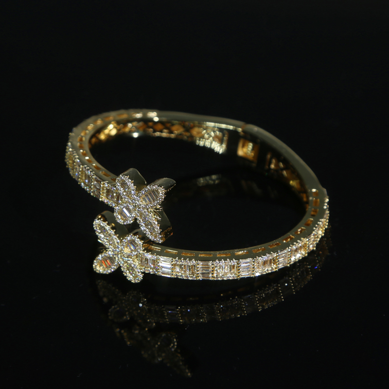 Iced out wide band bracelet bangle with butterfly charm bracelet ring set paved 5A Cubic Zircon stone for Women Men hip hop jewelry wholesale