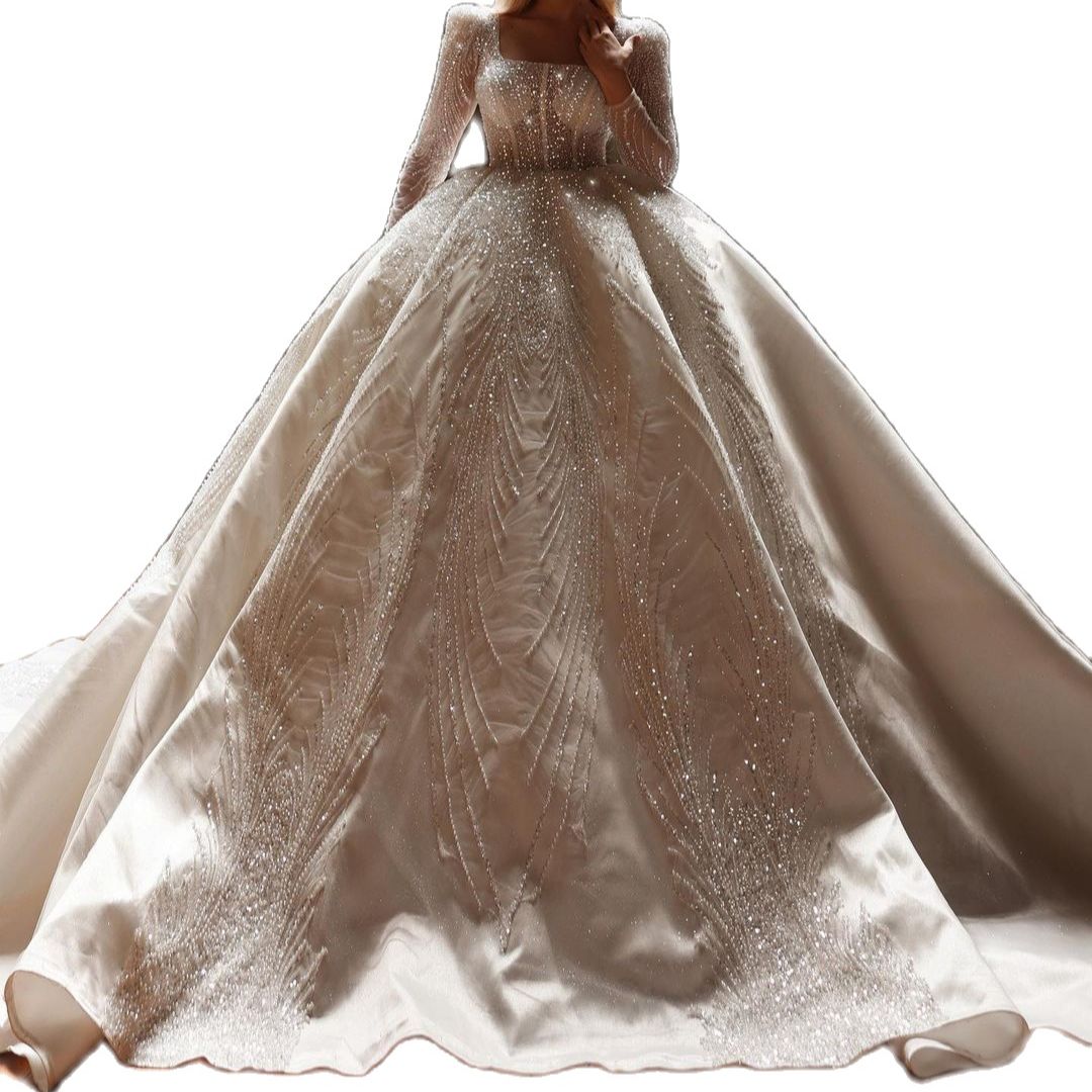 Exquisite Sparking Beads Wedding Dress Ball Gown Custom Made Shiny Illusion Sequins Lace Church Bridal Dresses