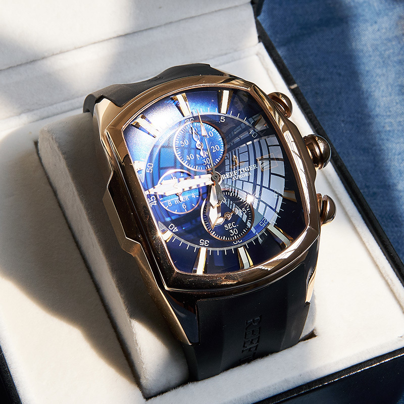 Wristwatches Reef Tiger RT Top Brand Luxury Sport Watch for Men Professional Stop Watches Waterproof Rose Gold Blue Dial RGA3069 T 221128