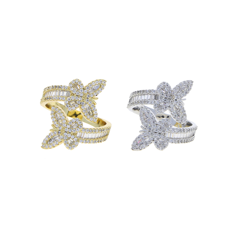 Iced out wide band bracelet bangle with butterfly charm bracelet ring set paved 5A Cubic Zircon stone for Women Men hip hop jewelry wholesale