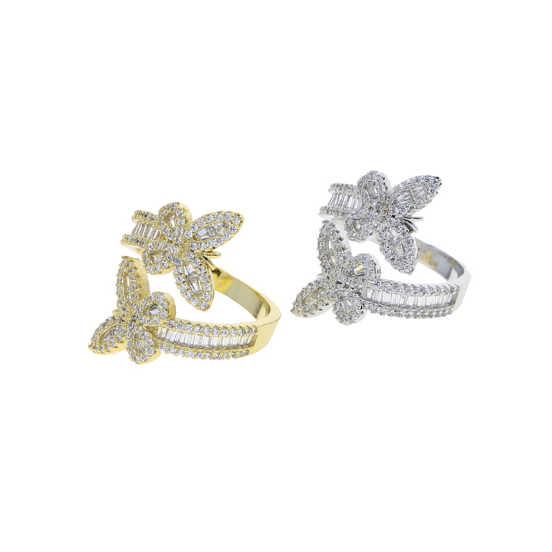 Iced out wide band bracelet bangle with butterfly charm bracelet ring set paved 5A Cubic Zircon stone for Women Men hip hop jewelry wholesale