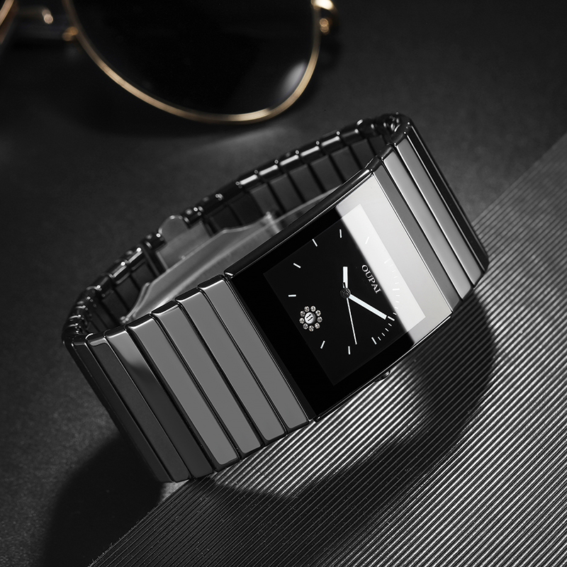 Wristwatches OUPAI Arrival Old Fashion Rectangle Watch Man 34mm Lady Size Ceramica Wristwatch Ultra Thin Quartz with Calendar 221128