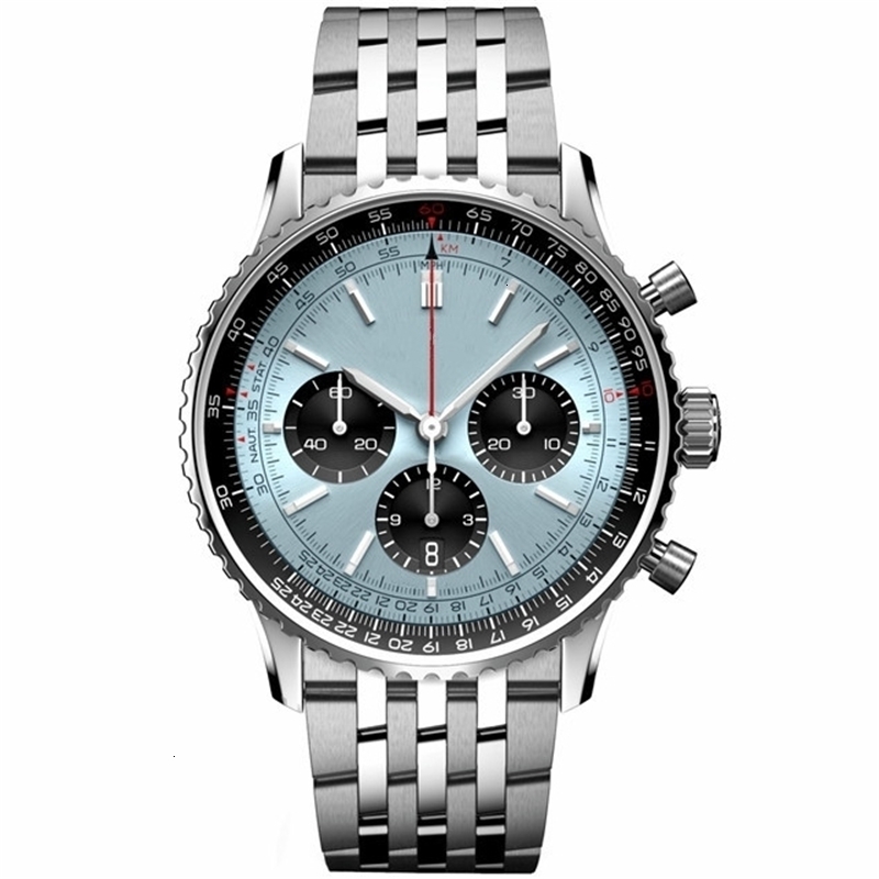 Wristwatches 47mm Mens Quartz Chronograph Aviation Pilot Watch Sky Blue Green Black 221128