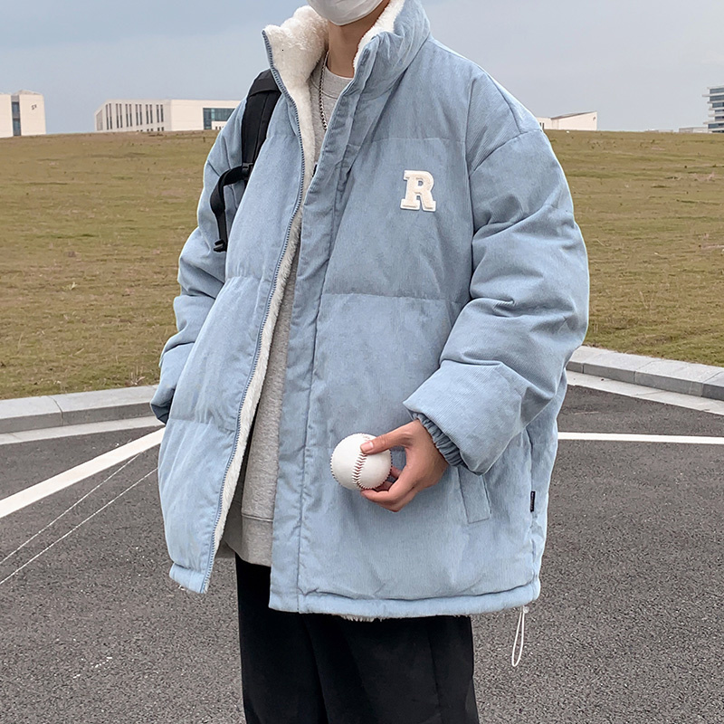 Mens Down Parkas Hybskr Warm Letter Graphic Men Winter Parka Coats Woolen Lamb Stand Collar Streetwear Male Two Side Wear Casual Jackets 221129
