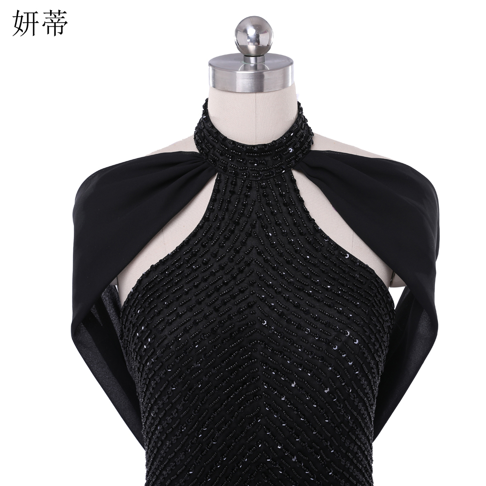 Party Dresses Elegant Black Open Back Chiffon Mermaid Prom Halter Neck Beading Sequin Off The Shoulder Sleeveless Evening Dress 221128