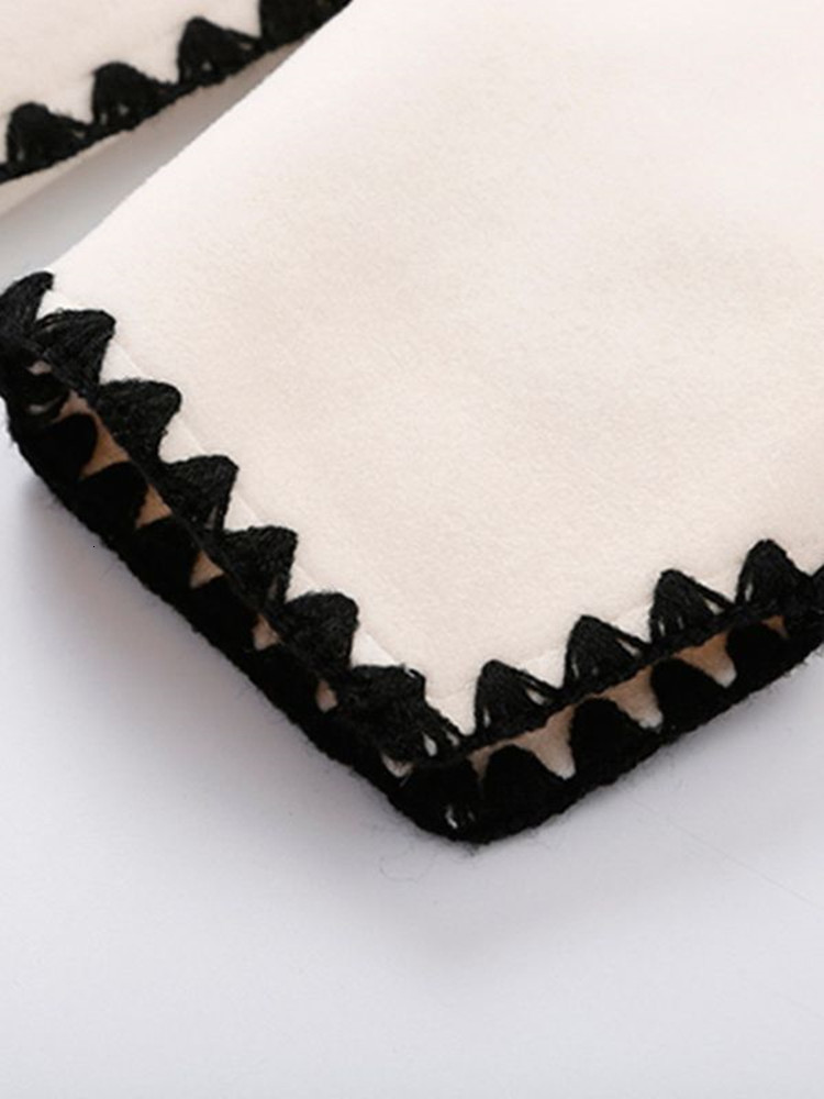 Women's Wool Blends Autumn Winter Fashion Wavy Side Embroidery Long Jacket Coat Women Notched Full Sleeve Thick Pocket Sashes Woolen Outerwear 22