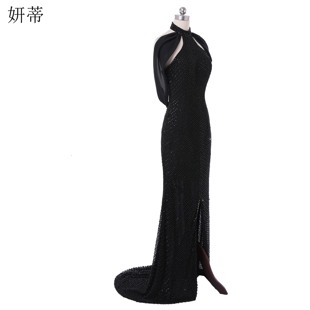 Party Dresses Elegant Black Open Back Chiffon Mermaid Prom Halter Neck Beading Sequin Off The Shoulder Sleeveless Evening Dress 221128