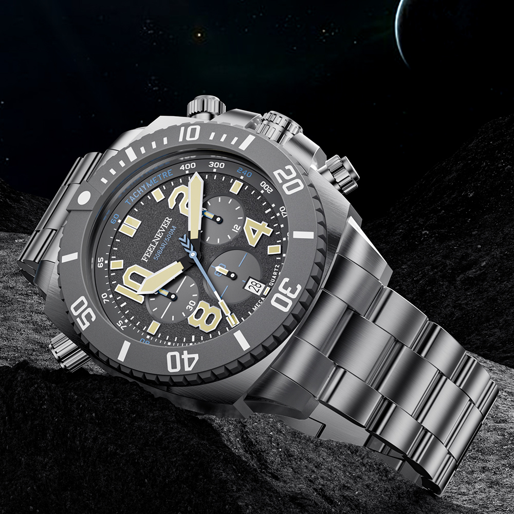 Wristwatches FeelNever Sport Dive Men Watch Stainless Steel Big Dial Watches For 500M Waterproof Quartz Clock Sapphire Crystal Wristwatch 221128