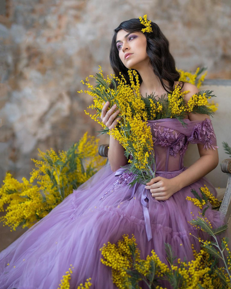 Lilac Lavender Applique Prom Dresses princess Off-Shoulder Florwer Fairy Floral Tulle Evening Dress Puffy Dress Photoshoot