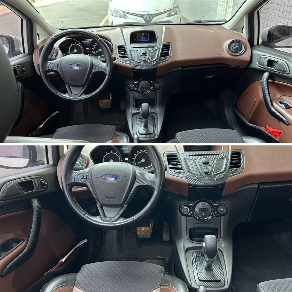 Car Tyre Carbon Fiber For Ford Fiesta 2009-2015 Car Film Interior Stickers Center funny car sticker Console Gear Dashboard Air Door Handle Lift Panel 