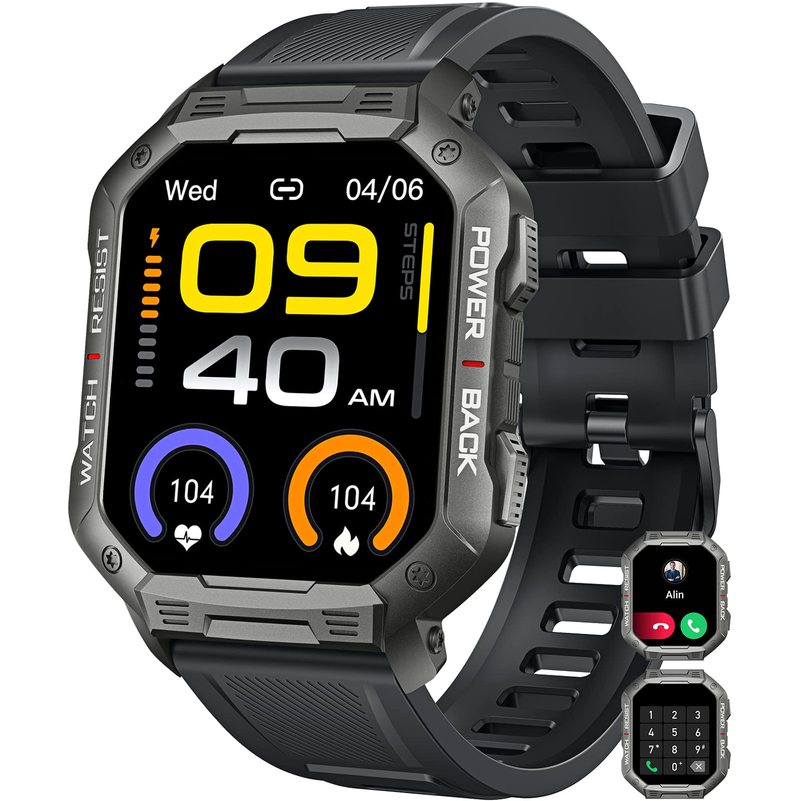 Triple defense military outdoor smart sports watches with call function compatible with Android and iOS, Black
Triple defense military outdoor smart sports watches with call function compatible with Android and iOS, Black