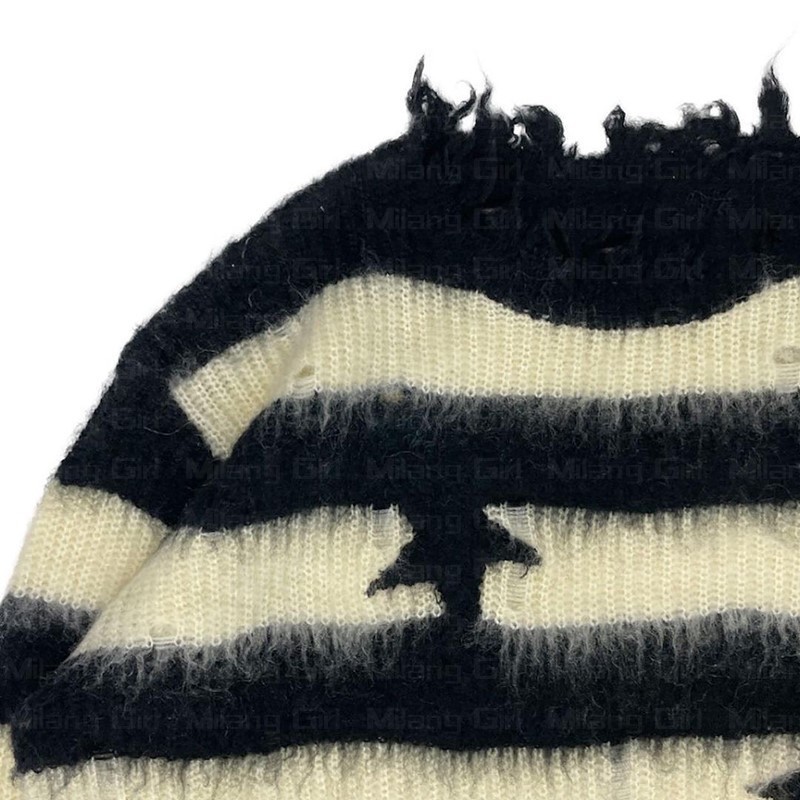 Women's Sweaters Vintage Classic Mohair Stripes Star Streetwear gothic punk rock Sweater Men Women Loose Pullover Harajuku Cotton knit sweater 22