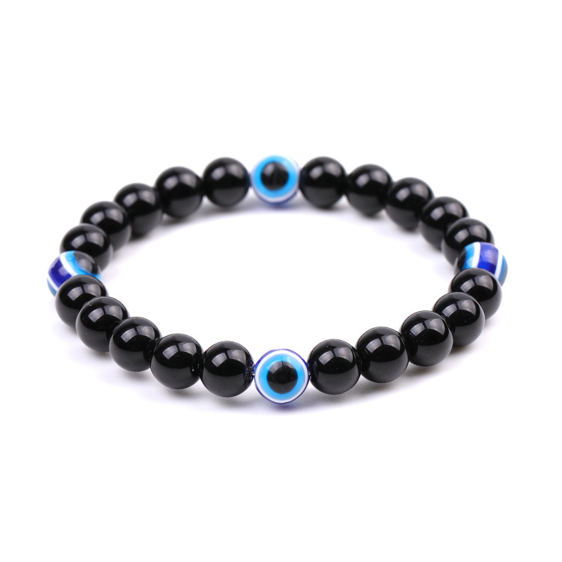 Evil Eye Bracelet 8mm Natural Tiger Eye Stone Blue Eyes Beads Handmade Elasticity Bracelets for Men Women Yoga Reiki Jewelry