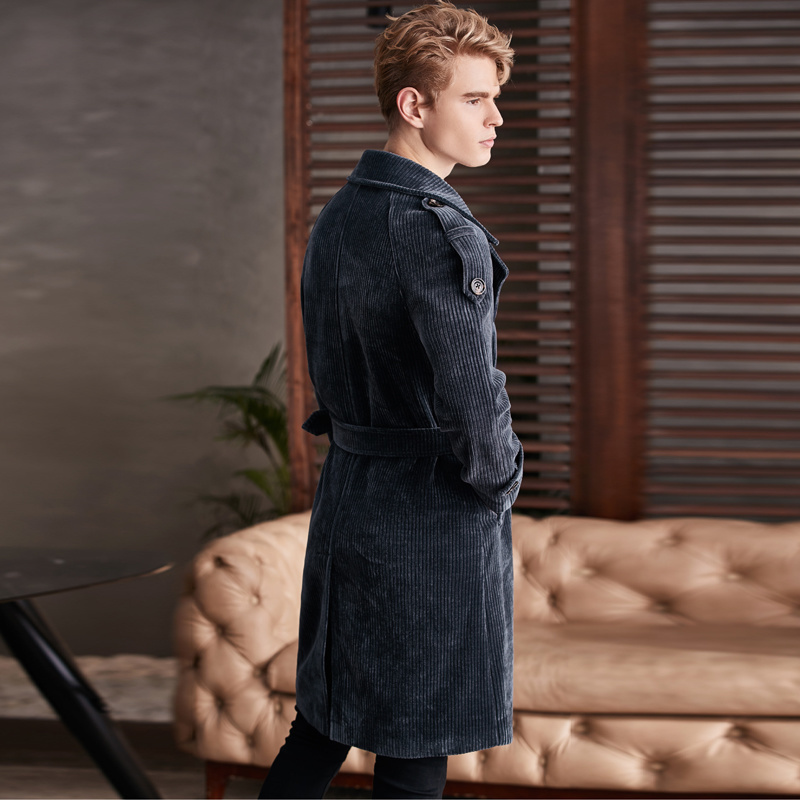 Men's Jackets Size Men Plus Windbreaker Jacket Kneelength Corduroy Trench Coat Male Winter British Fashion Lapel Long Sleeve Overcoat 221130