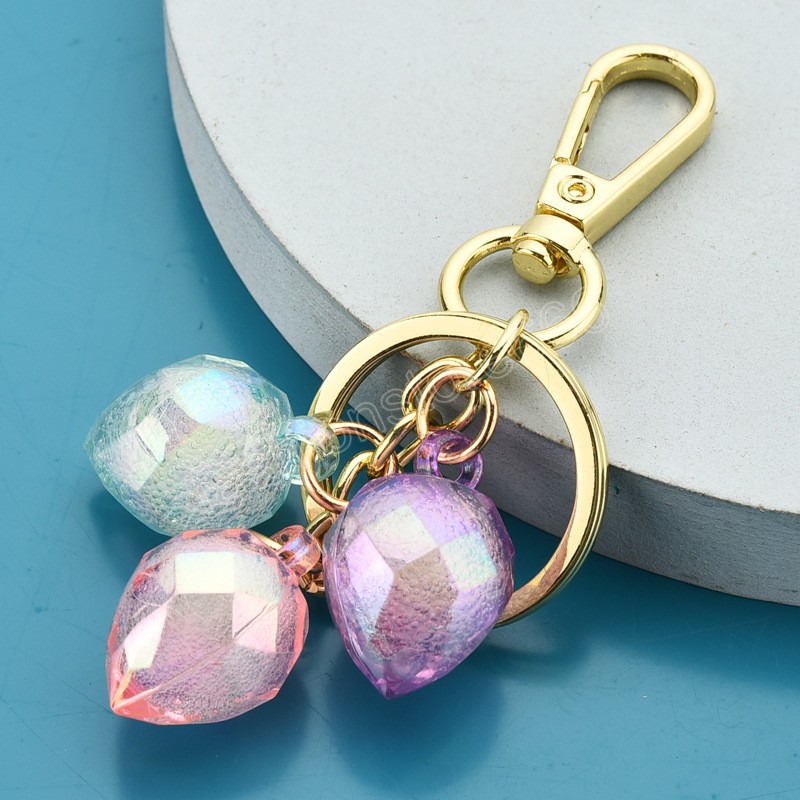 Acrylic Faceted Gems Three-piece Keychain Pendant Car Key Accessories Key Ring Women Girls Small Gifts
