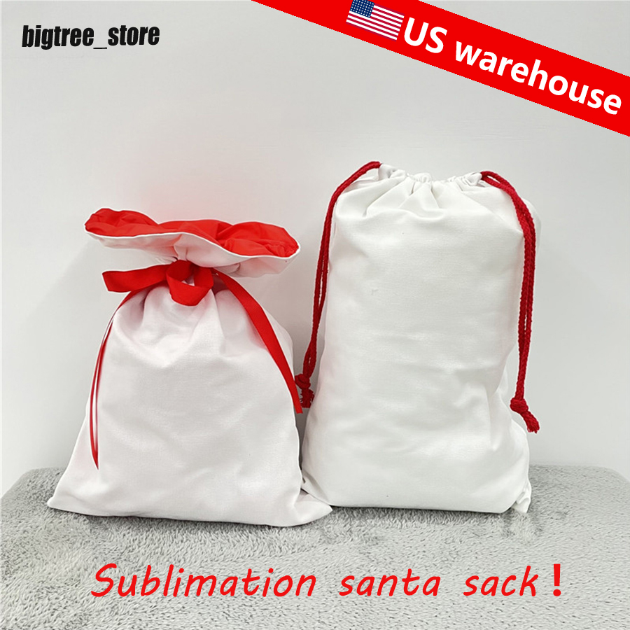 US warehouse sublimation Christmas Santa Sacks small middle Large double layer Christmas Polyester Canvas Gift Bag candy bags Reusable Personalized fo