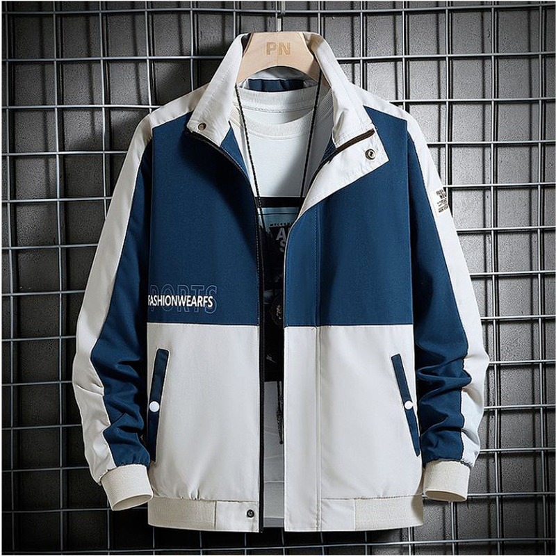 Mens Jackets spring mens standup collar loose jacket handsome color matching tooling casual trend 221129