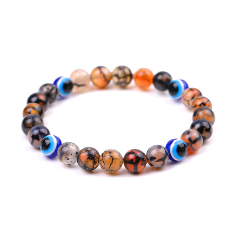 Evil Eye Bracelet 8mm Natural Tiger Eye Stone Blue Eyes Beads Handmade Elasticity Bracelets for Men Women Yoga Reiki Jewelry