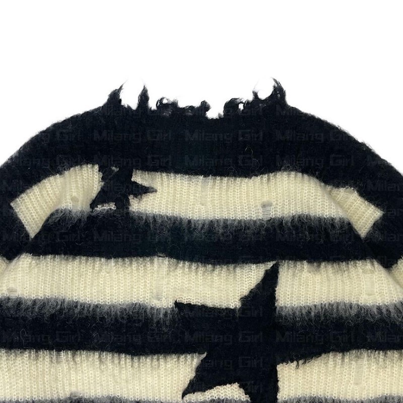 Women's Sweaters Vintage Classic Mohair Stripes Star Streetwear gothic punk rock Sweater Men Women Loose Pullover Harajuku Cotton knit sweater 22
