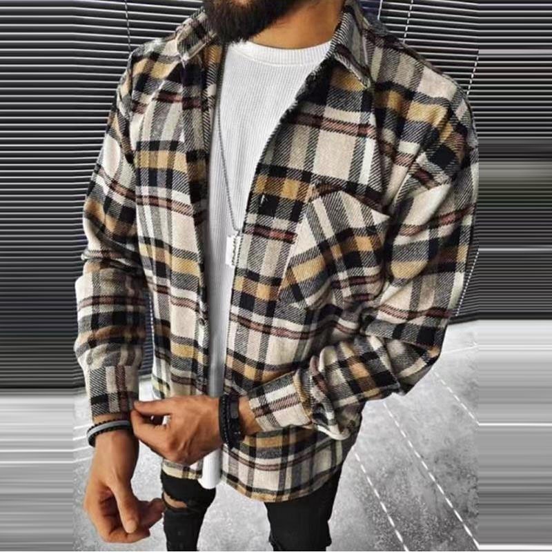 Mens Jackets Fashion Autumn Winter Men Button Shirt Coat Cool Street Casual Jacket Printed Checkered Wool Clothes Male 221129