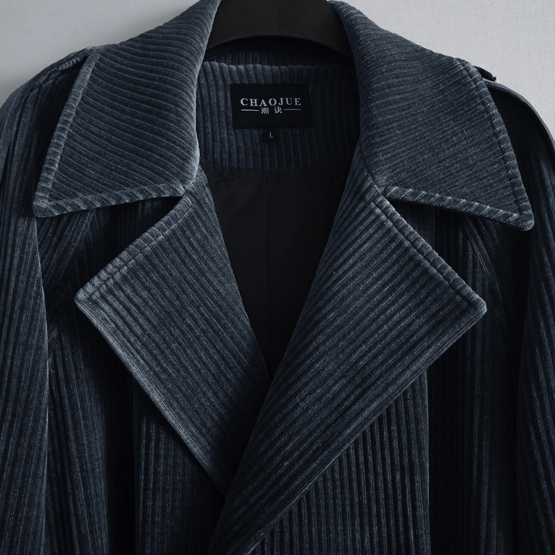 Men's Jackets Size Men Plus Windbreaker Jacket Kneelength Corduroy Trench Coat Male Winter British Fashion Lapel Long Sleeve Overcoat 221130