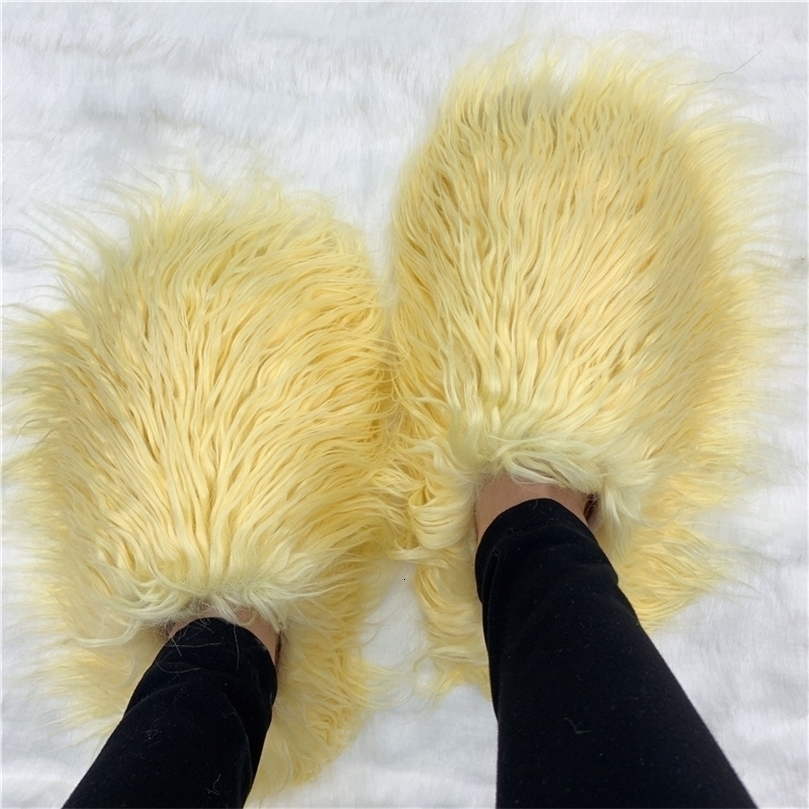 Slippers Fur Slippers Women Round Toe Mongolian Fur Slides Woman Shoes Women Flat Half Slippers 220913