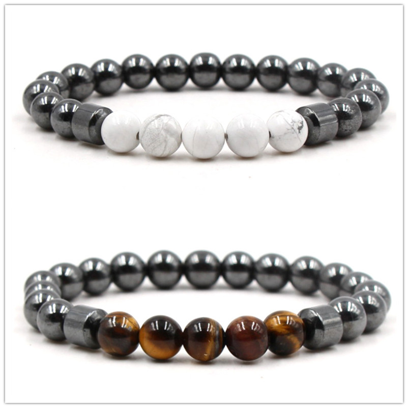 Natural Stone 8mm Hematite Howlite Malachite Tiger eye Beaded Bracelet Bangles Bracelets for Women Yoga Jewelry