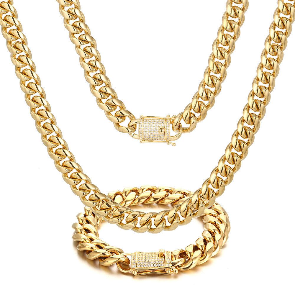 Chokers 12mm Trendy Jewelry 316L Stainless Steel 18k Gold Plated Miami Cuban Curb Link Chain Men Women Necklace 221130