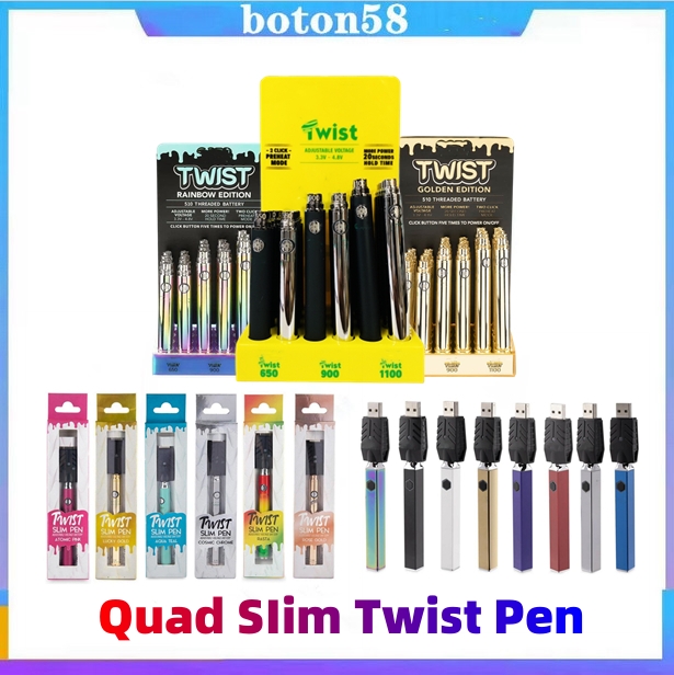 Twist ooze Battery Pen Quad Twist Preheat 350mah 500mah 650mah 900mah 1100mah With Display Box Variable Voltage 510 thread Vape
Twist ooze Battery Pen Quad Twist Preheat 350mah 500mah 650mah 900mah 1100mah With Display Box Variable Voltage 510 thread Vape