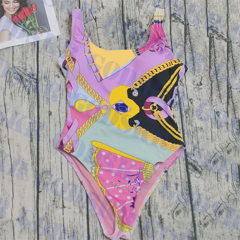 Latest Luxury Swimsuit Womens One Piece Bikini Retro Print Ladies Swimwear Pink Girls Swim Wear