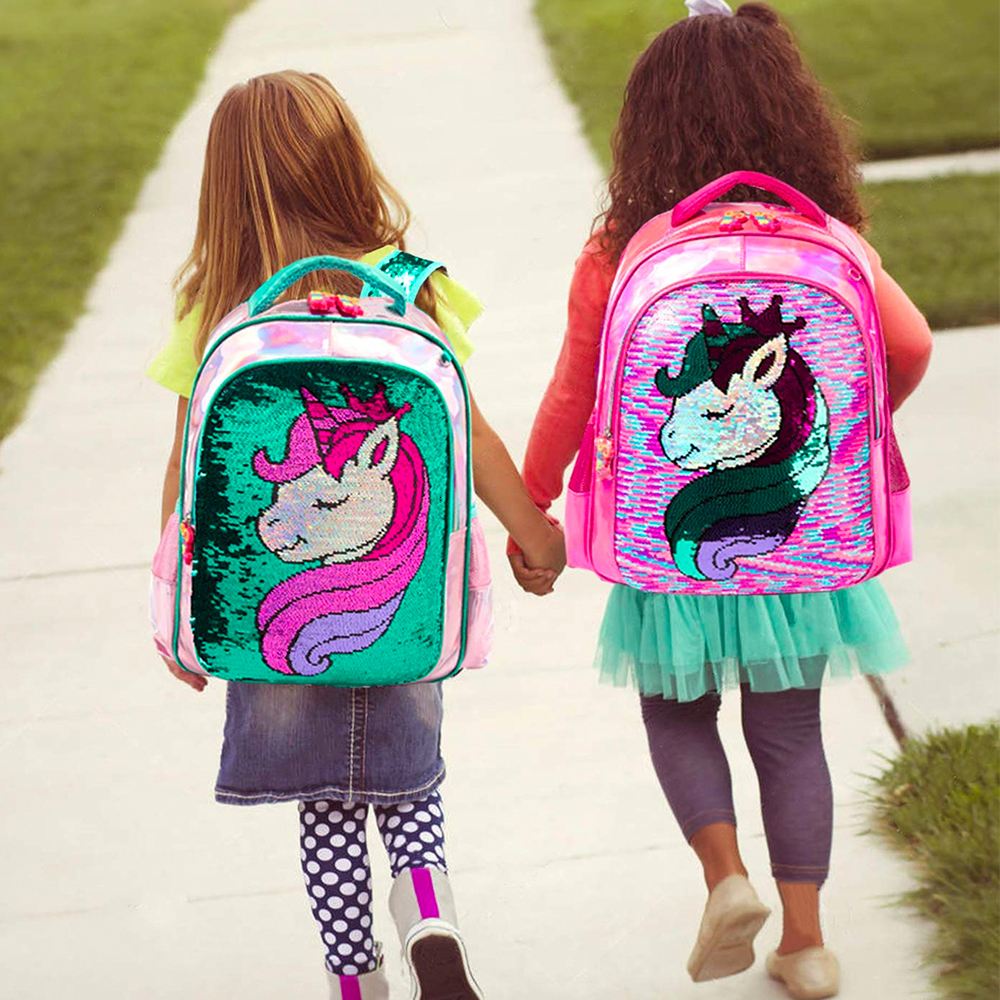 Backpacks BIKAB Unicorn School Bag Double Sided Sequin Set Lightweight Kawaii Girl Supplies for Girls 221129