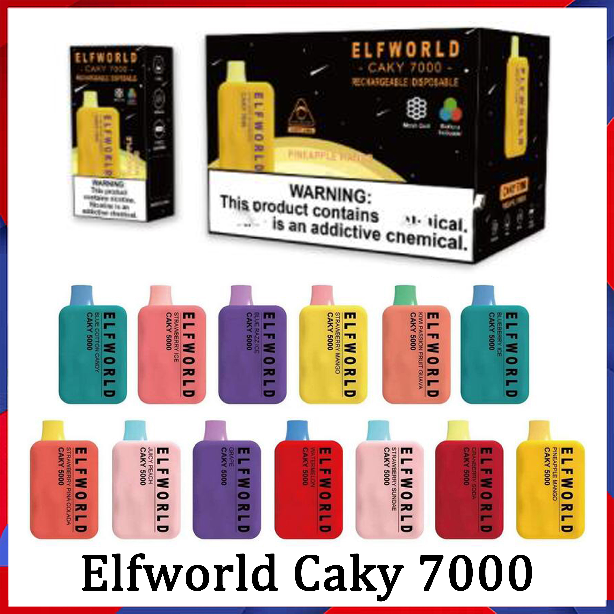 ELF WORLD Caky 7000 Puffs Electronic Cigarette Vape Pen Disposables 14ml With 650mah Rechargeable Battery Type C Mesh Coil 13 Flavors Available
ELF WORLD Caky 7000 Puffs Electronic Cigarette Vape Pen Disposables 14ml With 650mah Rechargeable Battery Type C Mesh Coil 13 Flavors Available