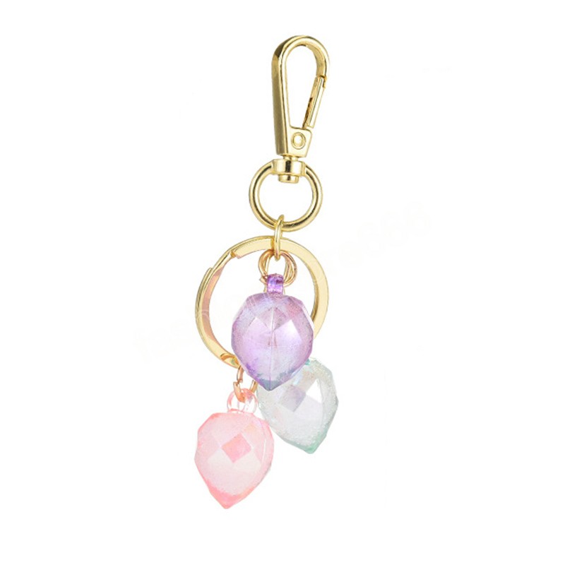 Acrylic Faceted Gems Three-piece Keychain Pendant Car Key Accessories Key Ring Women Girls Small Gifts